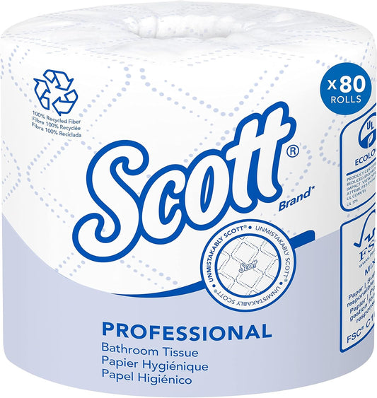 Scott Professional 100% Recycled Fiber Standard Roll Bulk Toilet Paper (13217), 2-Ply, Elevated Design, White, Individually Wrapped (80 Rolls of 473 Sheets, 37,840 Sheet Total)