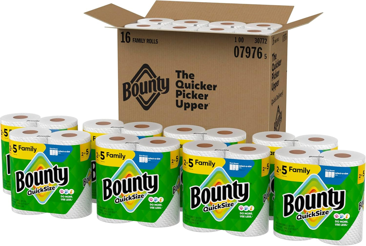Bounty Quick Size Paper Towels, White, 8 Family Rolls = 20 Regular Rolls