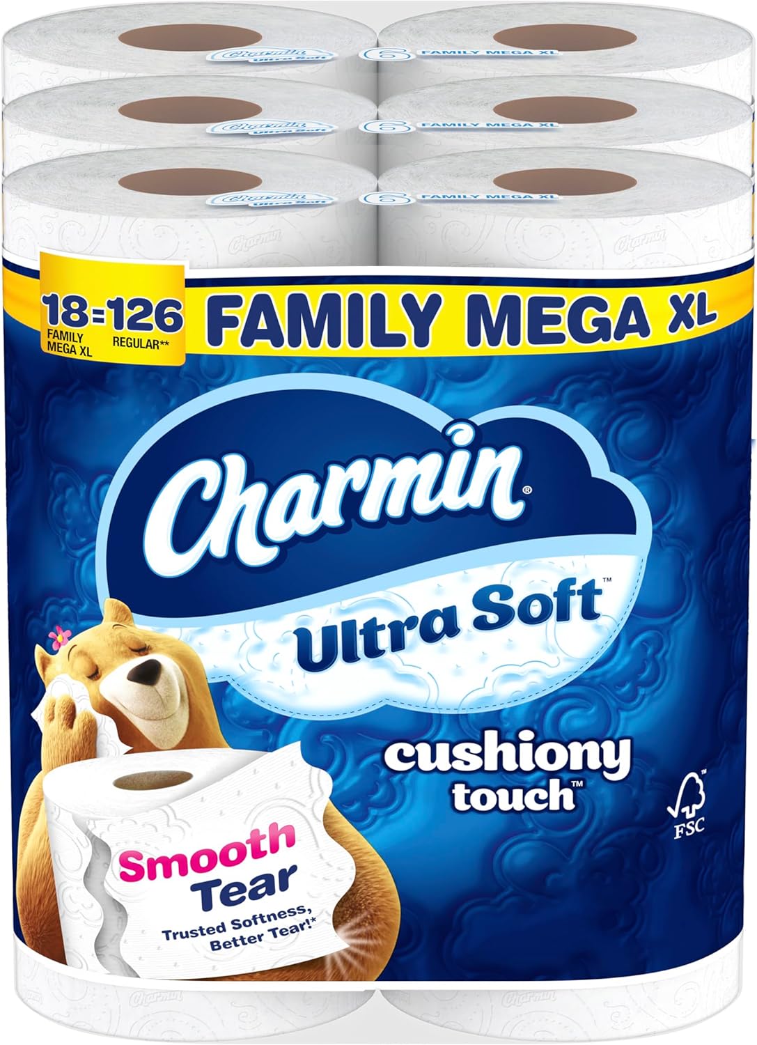 Charmin Ultra Soft Cushiony Touch Toilet Paper, 24 Family Mega Rolls = 123 Regular Rolls