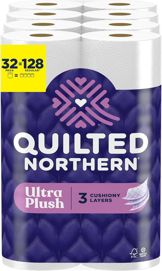 Quilted Northern Ultra Plush Toilet Paper, 18 Mega Rolls = 72 Regular Rolls, 3X Thicker*, 3 Ply Soft Toilet Tissue