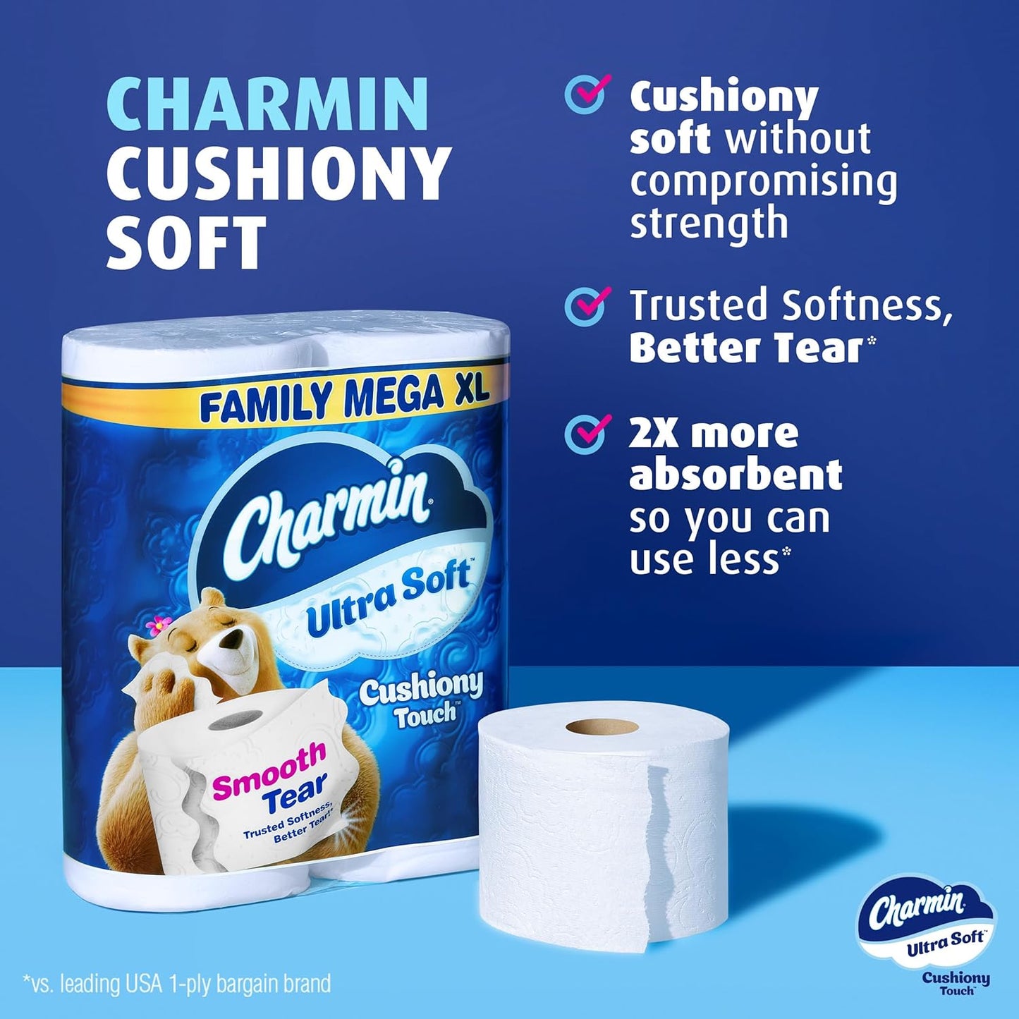 Charmin Ultra Soft Cushiony Touch Toilet Paper, 24 Family Mega Rolls = 123 Regular Rolls