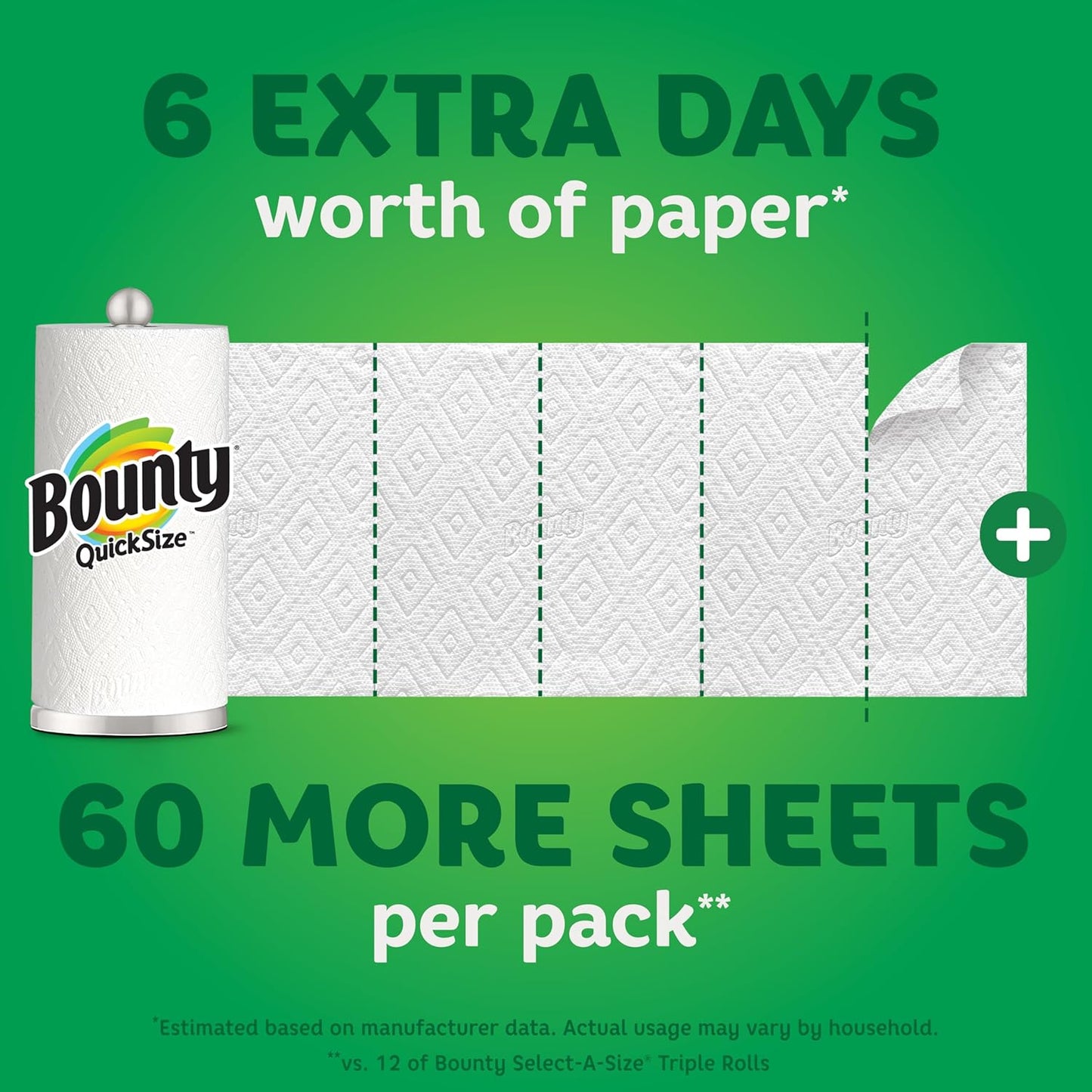 Bounty Quick-Size Paper Towels, White, 12 Family Rolls = 30 Regular Rolls