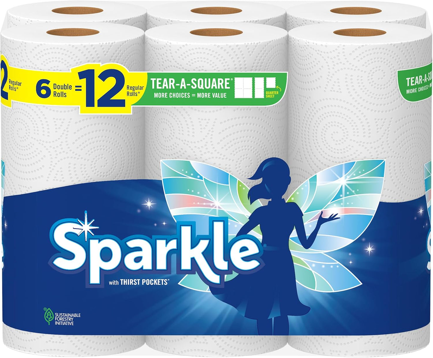 Sparkle Pick-A-Size Paper Towels, 24 Double Rolls = 48 Regular Rolls, Everyday Value Paper Towel with Full and Half Sheets