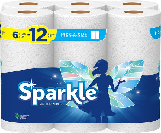 Sparkle Pick-A-Size Paper Towels, 24 Double Rolls = 48 Regular Rolls, Everyday Value Paper Towel with Full and Half Sheets