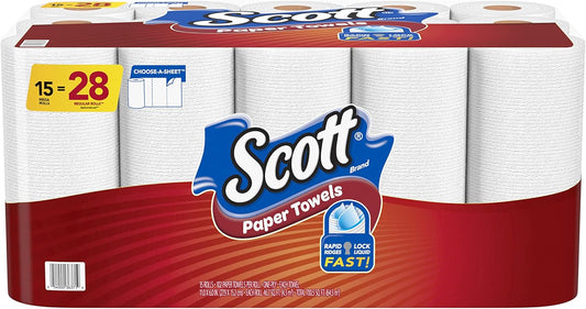 Scott Paper Towels, Choose-A-Sheet - 30 Mega Rolls = 56 Regular Rolls (102 Sheets Per Roll), 15 Count (Pack of 2)