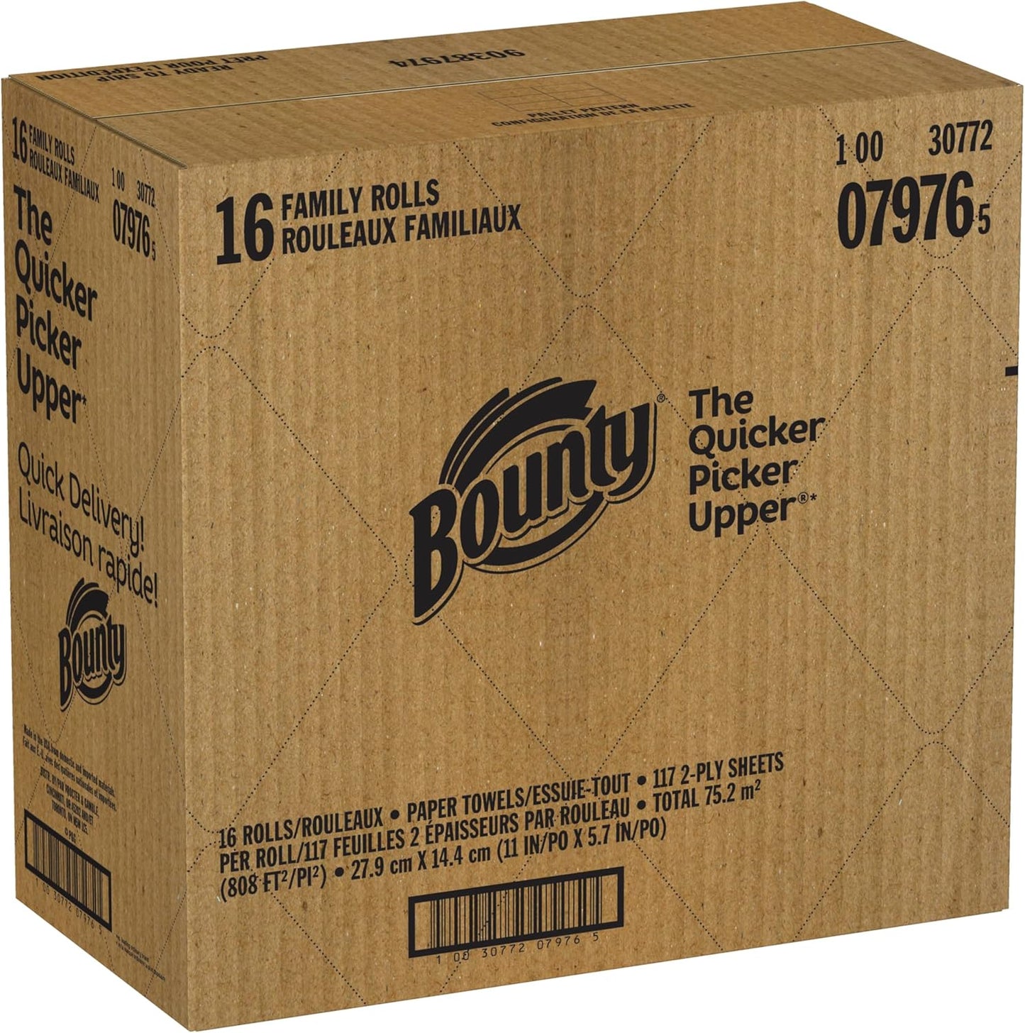 Bounty Quick-Size Paper Towels, White, 12 Family Rolls = 30 Regular Rolls