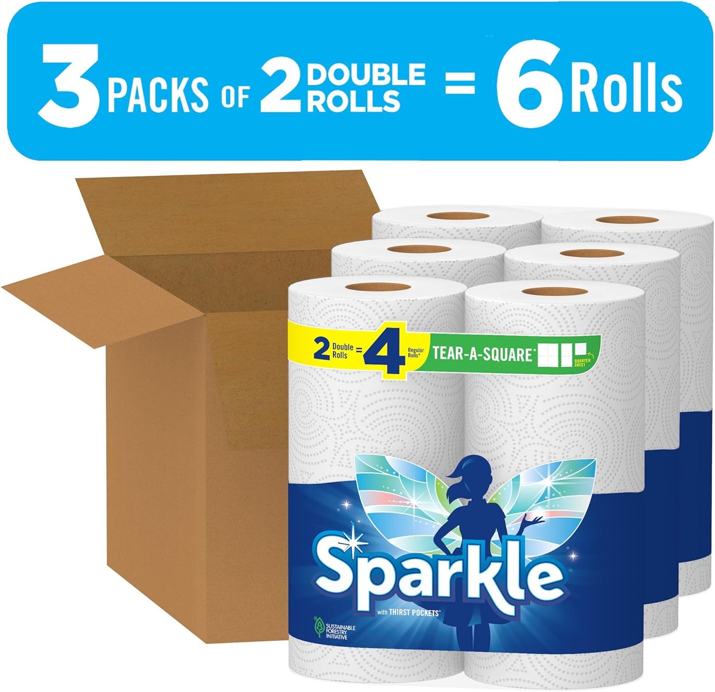 Sparkle Pick-A-Size Paper Towels, 24 Double Rolls = 48 Regular Rolls, Everyday Value Paper Towel with Full and Half Sheets
