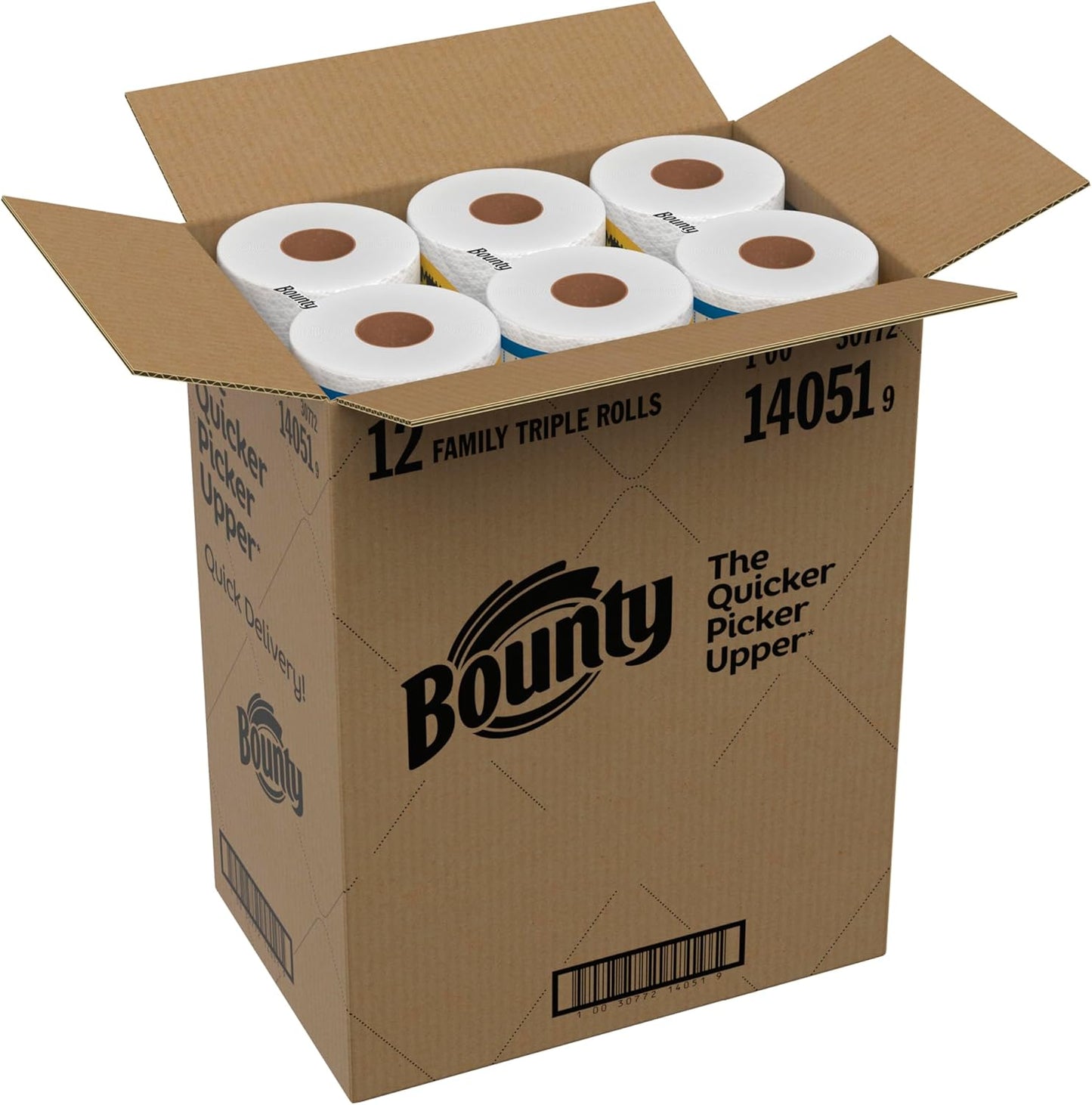 Bounty Quick-Size Paper Towels, White, 12 Family Rolls = 30 Regular Rolls