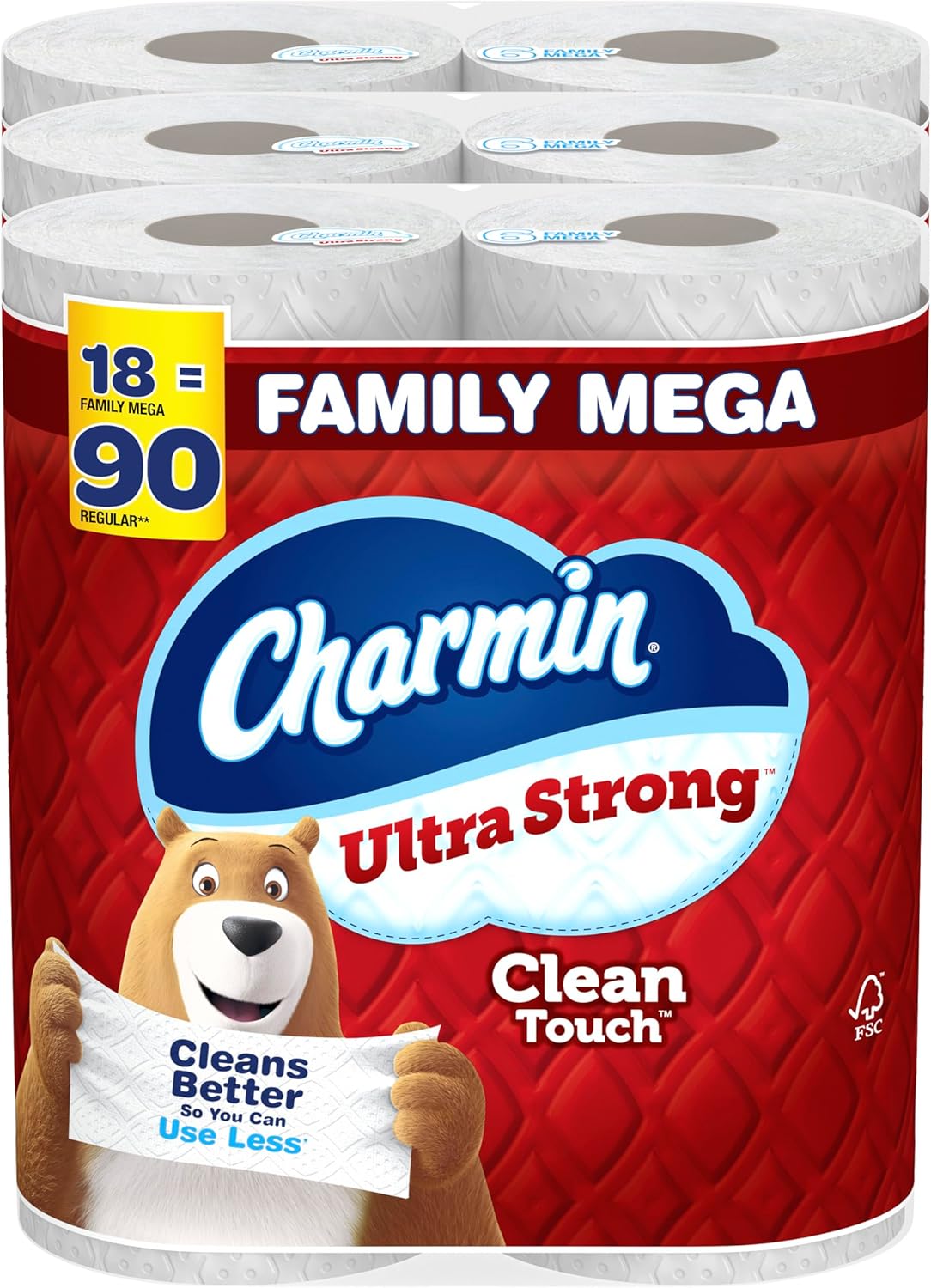 Charmin Ultra Strong Clean Touch Toilet Paper, 24 Family Mega Rolls = 120 Regular Rolls