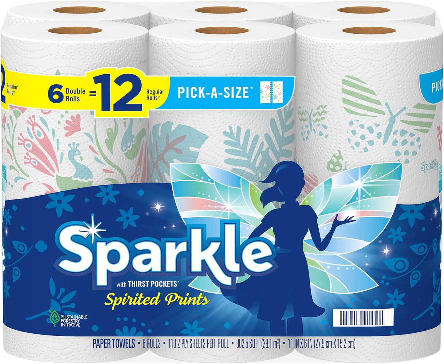 Sparkle Pick-A-Size Paper Towels, 24 Double Rolls = 48 Regular Rolls, Everyday Value Paper Towel with Full and Half Sheets