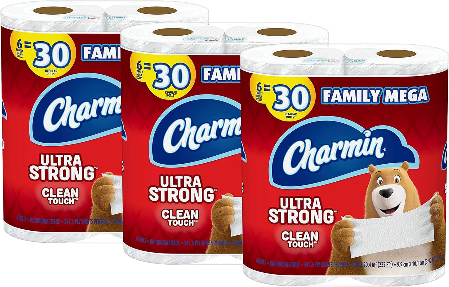 Charmin Ultra Strong Clean Touch Toilet Paper, 24 Family Mega Rolls = 120 Regular Rolls