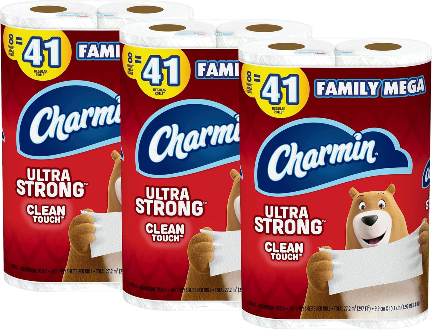 Charmin Ultra Strong Clean Touch Toilet Paper, 18 Family Mega Rolls = 90 Regular Rolls