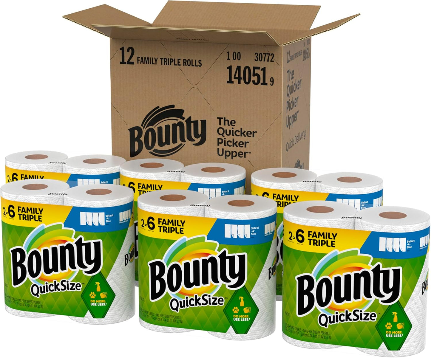 Bounty Quick-Size Paper Towels, White, 12 Family Rolls = 30 Regular Rolls