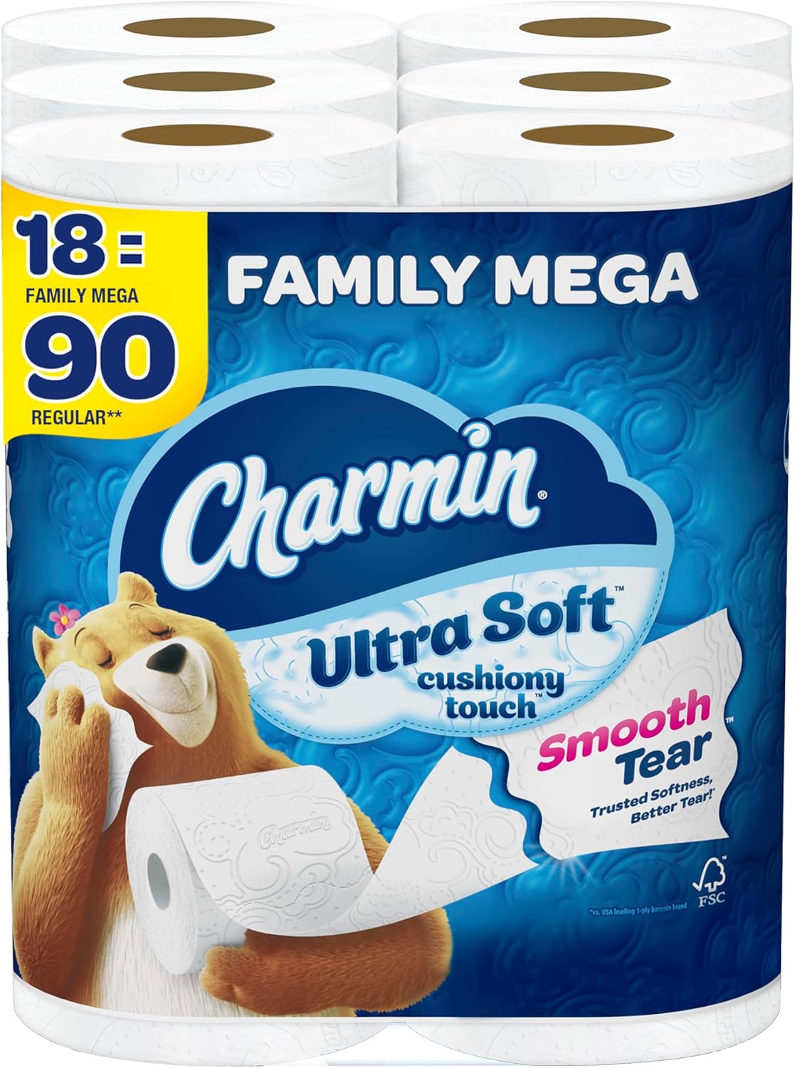 Charmin Ultra Soft Cushiony Touch Toilet Paper, 24 Family Mega Rolls = 123 Regular Rolls
