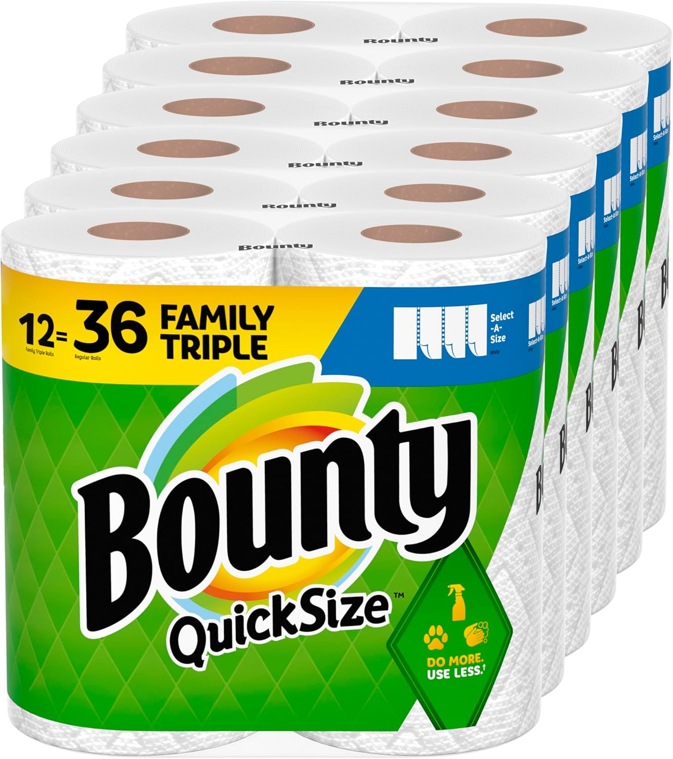 Bounty Quick-Size Paper Towels, White, 12 Family Rolls = 30 Regular Rolls
