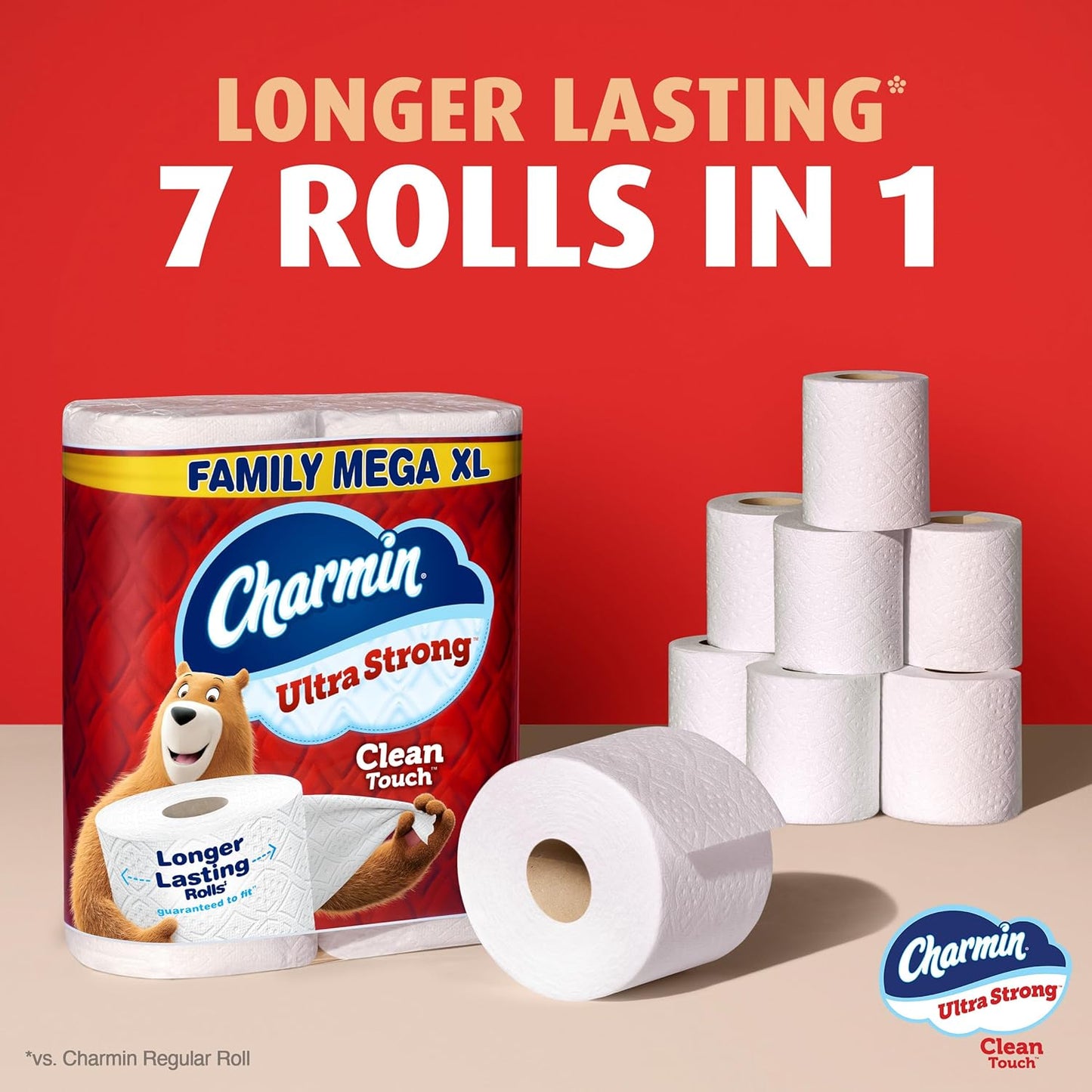 Charmin Ultra Strong Clean Touch Toilet Paper, 18 Family Mega Rolls = 90 Regular Rolls