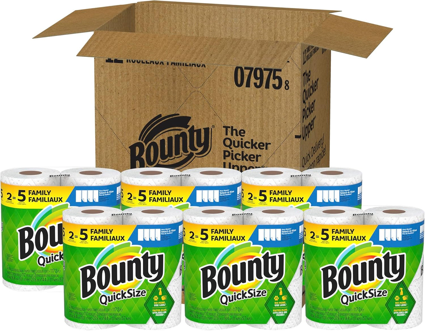 Bounty Quick-Size Paper Towels, White, 12 Family Rolls = 30 Regular Rolls