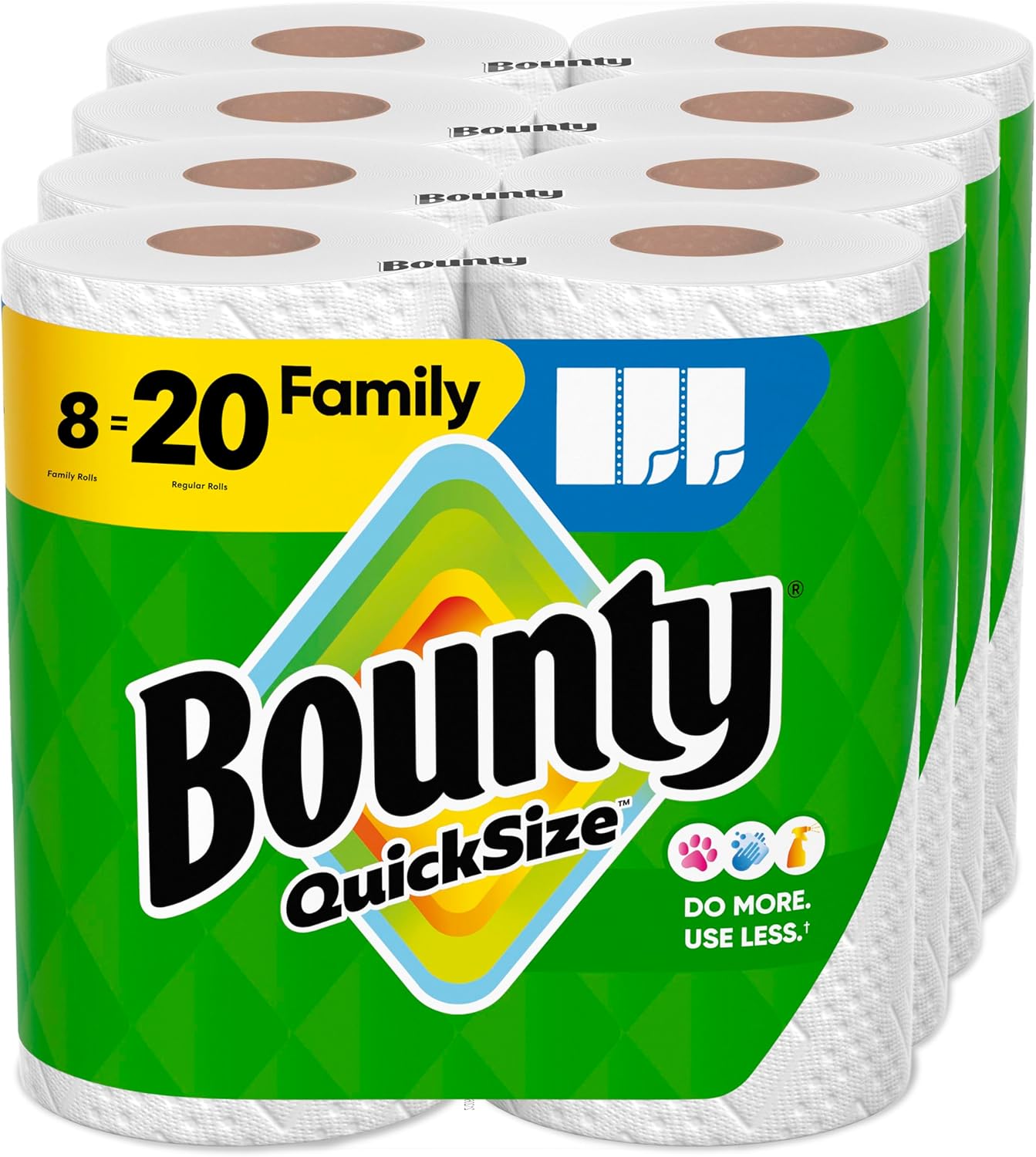 Bounty Quick-Size Paper Towels, White, 12 Family Rolls = 30 Regular Rolls