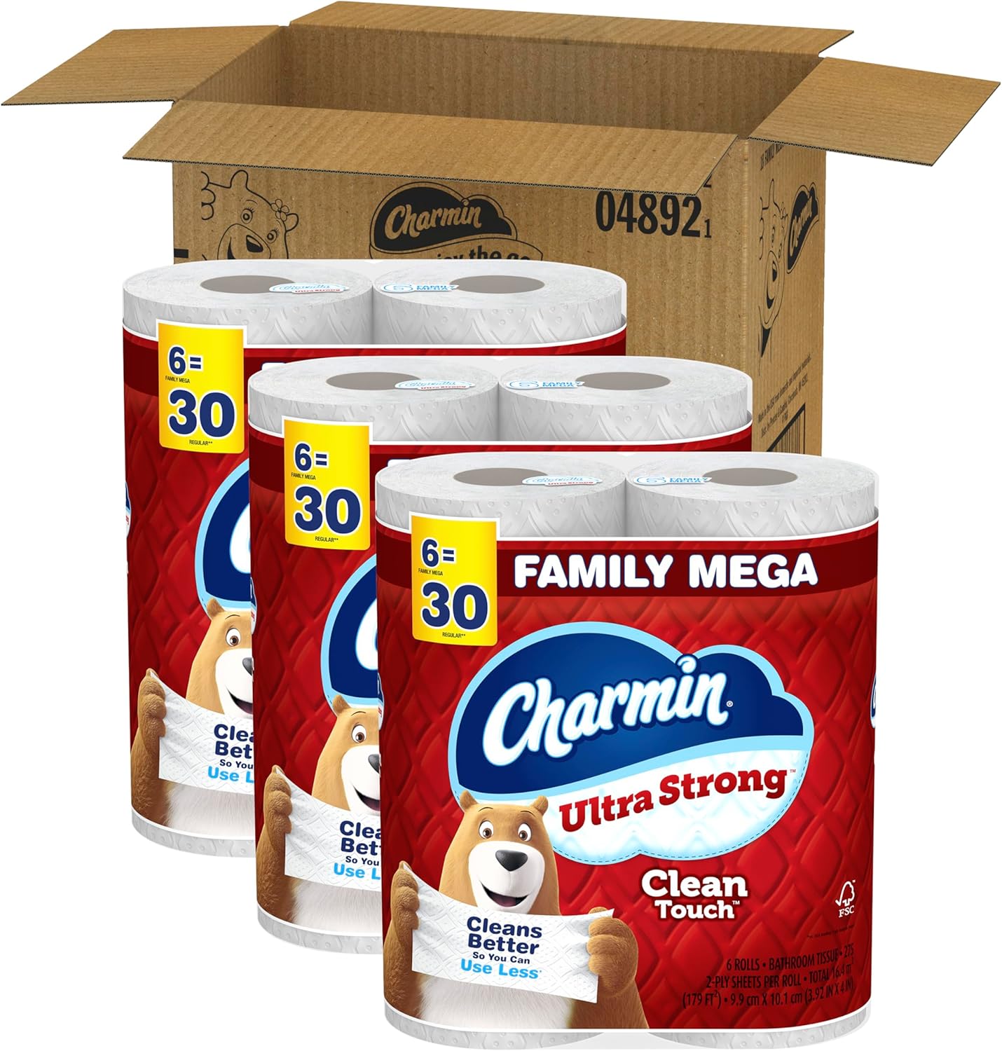Charmin Ultra Strong Clean Touch Toilet Paper, 18 Family Mega Rolls = 90 Regular Rolls