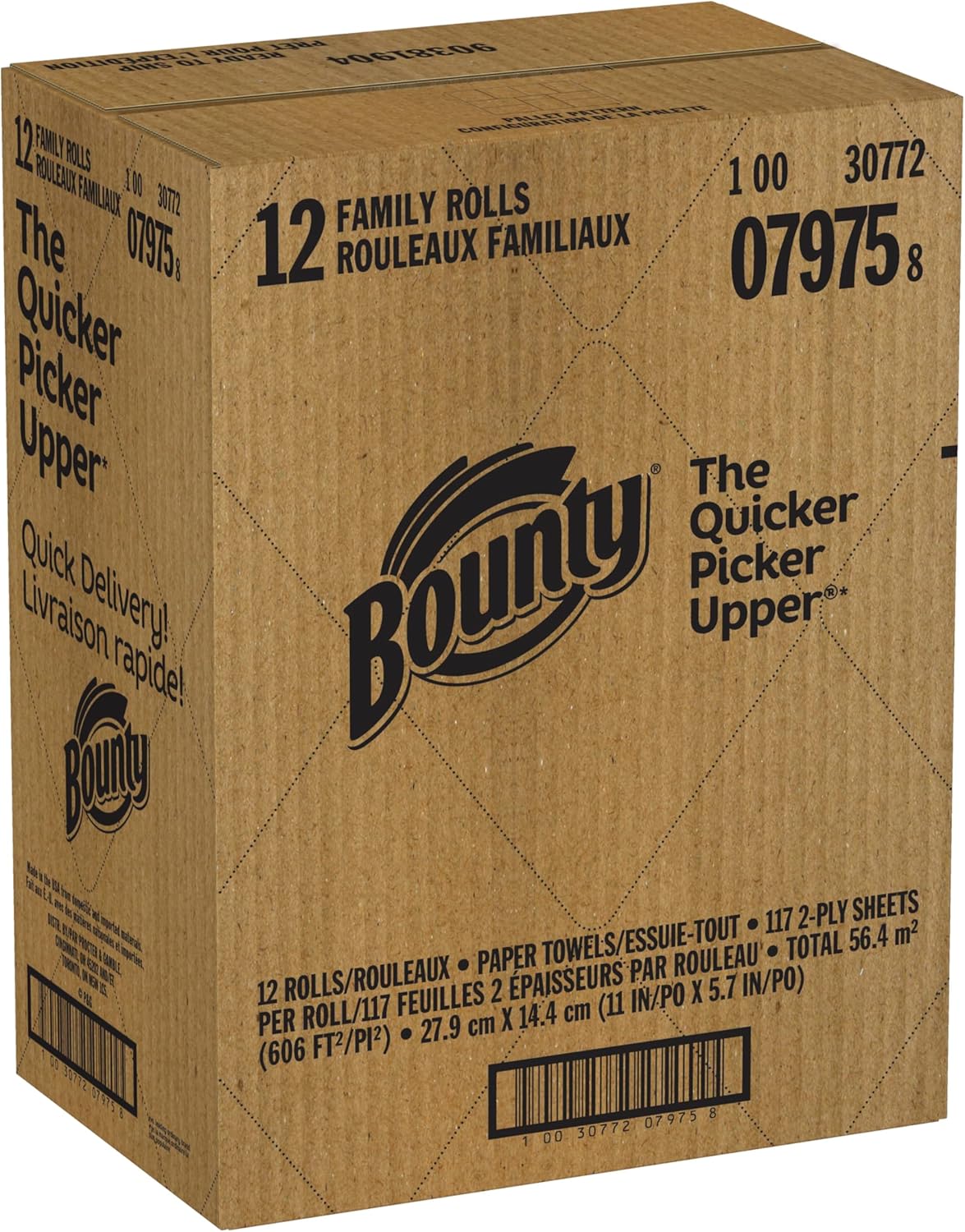 Bounty Quick-Size Paper Towels, White, 12 Family Rolls = 30 Regular Rolls