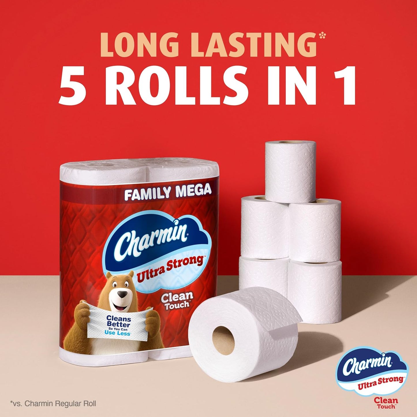 Charmin Ultra Strong Clean Touch Toilet Paper, 18 Family Mega Rolls = 90 Regular Rolls