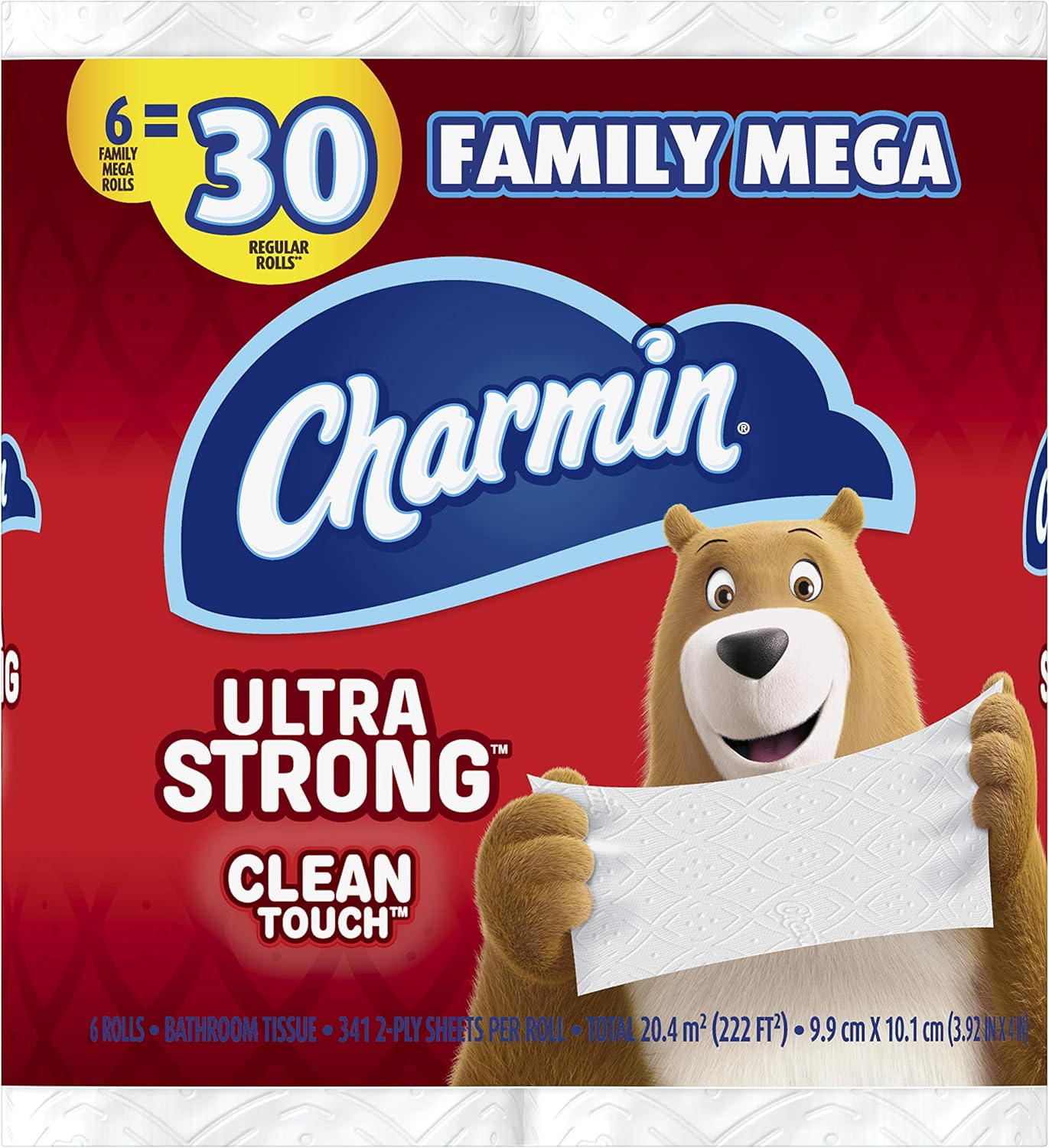 Charmin Ultra Strong Clean Touch Toilet Paper, 18 Family Mega Rolls = 90 Regular Rolls