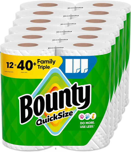 Bounty Quick-Size Paper Towels, White, 12 Family Rolls = 30 Regular Rolls