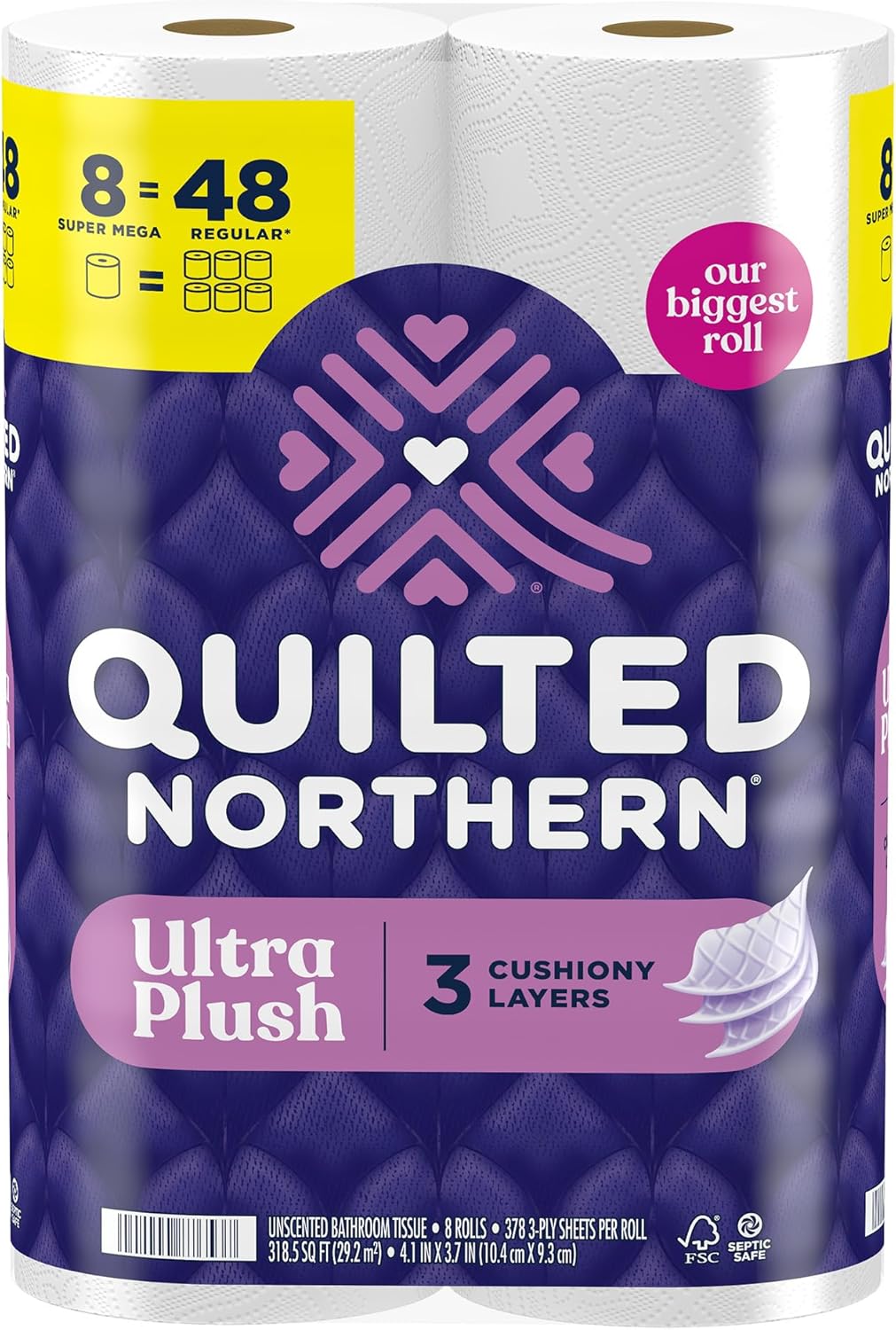 Quilted Northern Ultra Plush Toilet Paper, 18 Mega Rolls = 72 Regular Rolls, 3X Thicker*, 3 Ply Soft Toilet Tissue