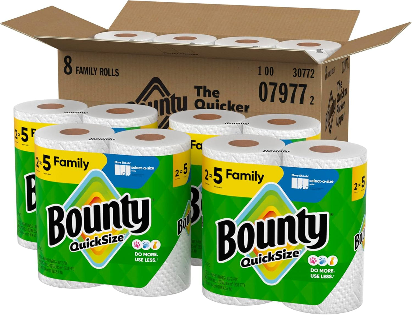 Bounty Quick-Size Paper Towels, White, 12 Family Rolls = 30 Regular Rolls