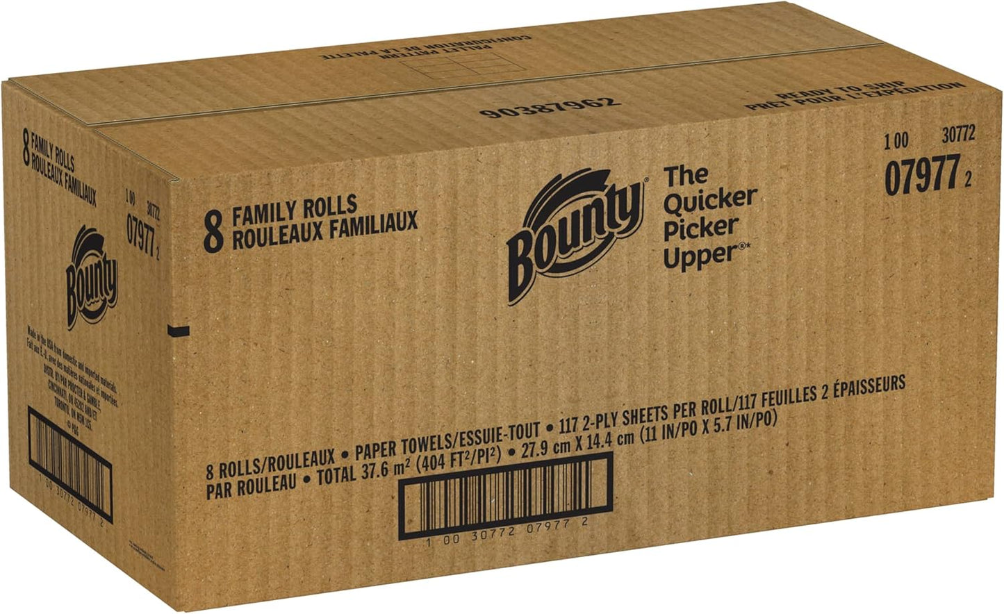 Bounty Quick-Size Paper Towels, White, 12 Family Rolls = 30 Regular Rolls