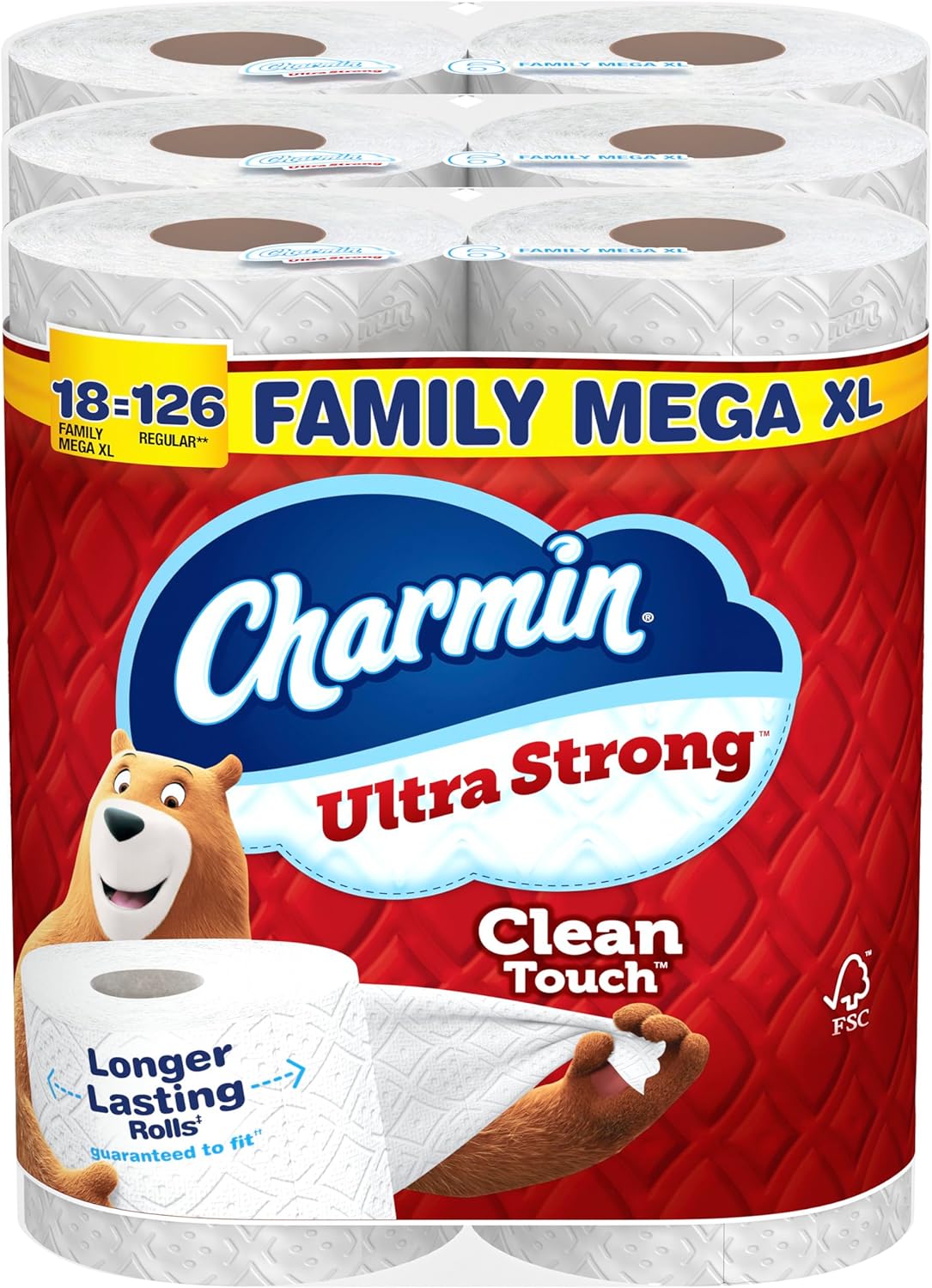 Charmin Ultra Strong Clean Touch Toilet Paper, 18 Family Mega Rolls = 90 Regular Rolls