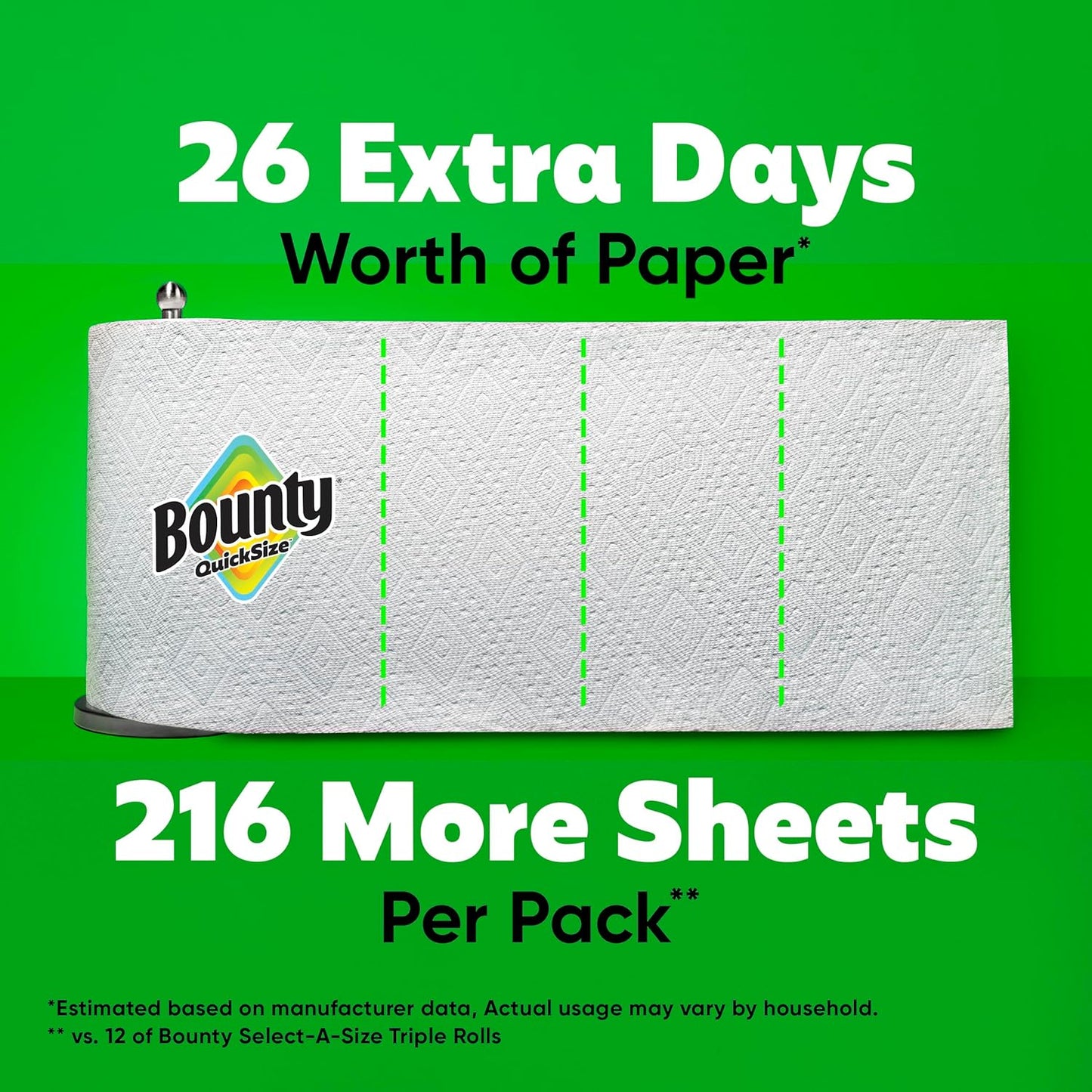 Bounty Quick-Size Paper Towels, White, 12 Family Rolls = 30 Regular Rolls
